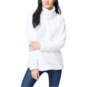 Women's Sherpa Sweater Mock Neck Medium Bright White Long Sleeve